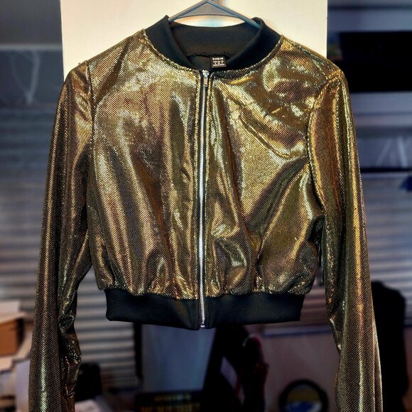 Metallic Gold Crop Bomber Jacket - Picture 4 of 5